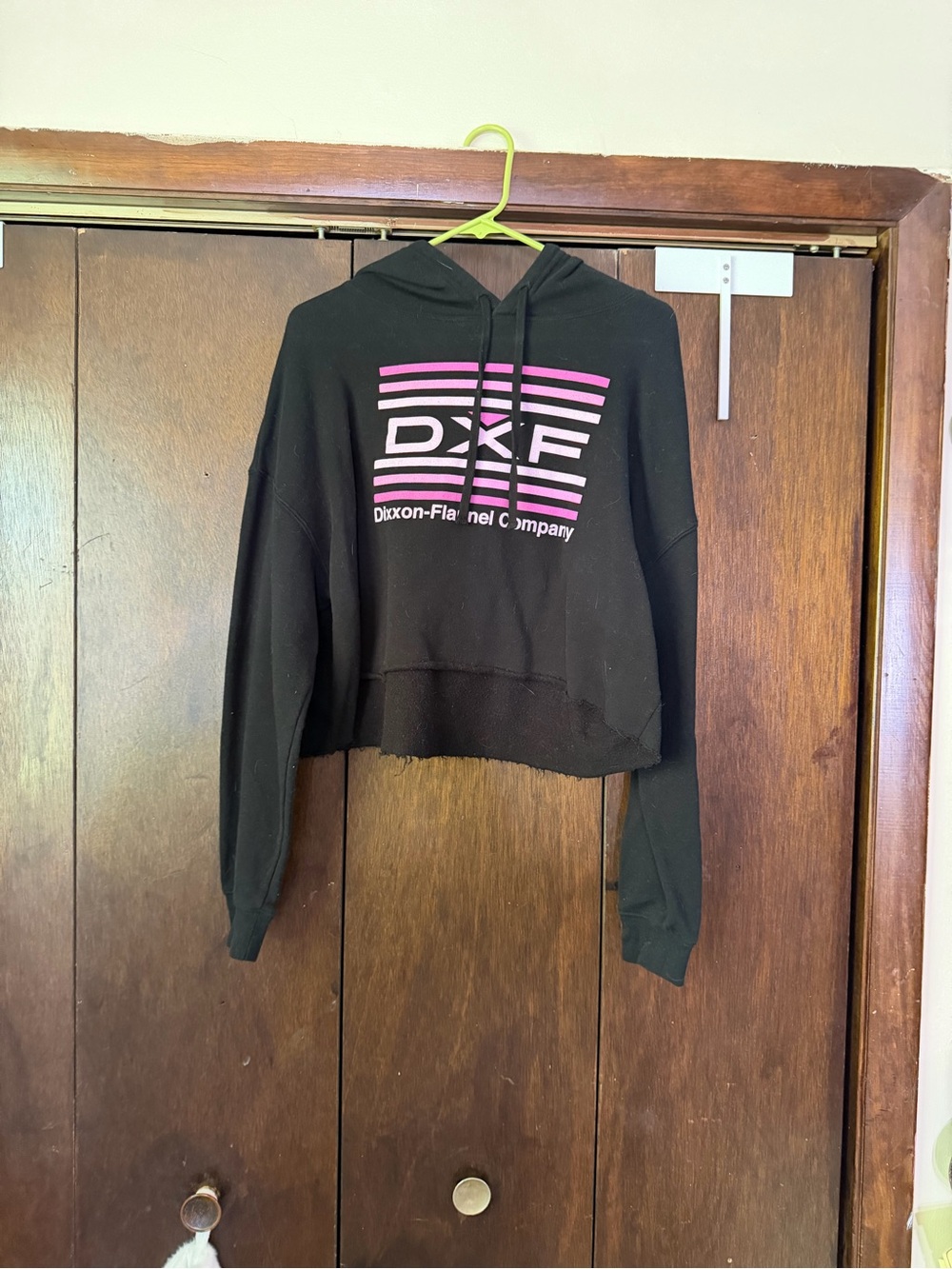 DIXXON Black Cropped Hoodie with Pink Logo